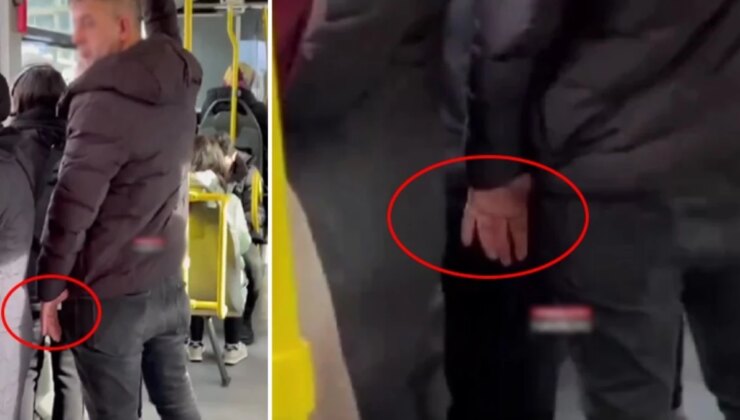 Metrobüste infial yaratan görüntü! Dakikalarca taciz edip durağa gelince kaçtı