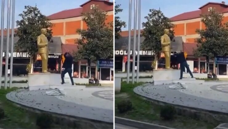 Atatürk heykeline balyozlu saldırı