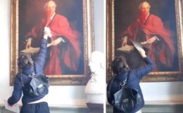 Filistin destekçisi aktivist, protesto için 110 yıllık tabloyu tahrip etti